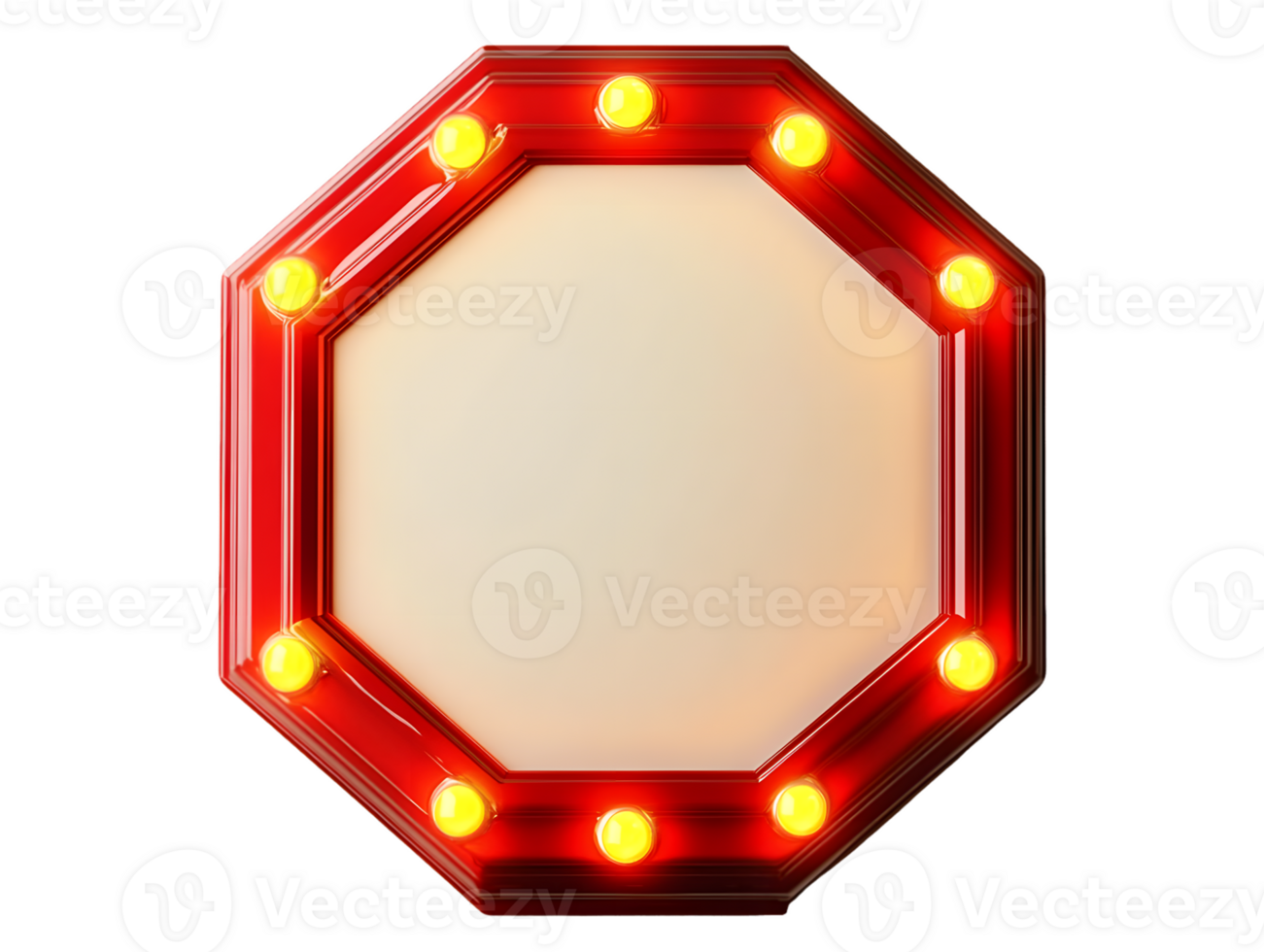 Octagonal Red Illuminated Frame with Yellow Bulbs png