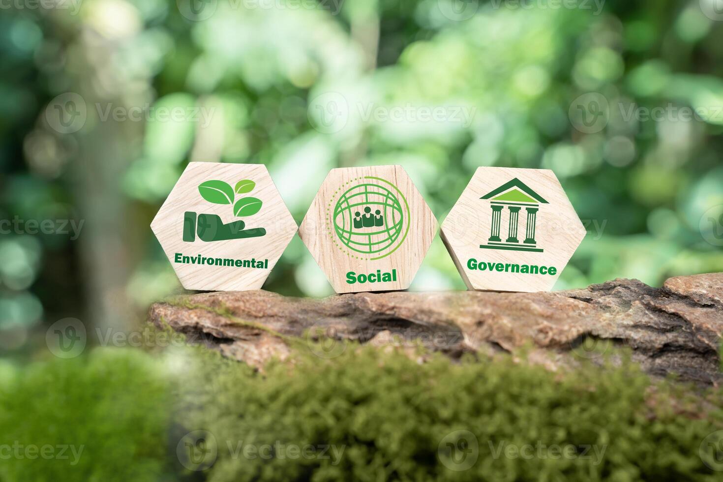 SG concept of environmental, social and governance.words ESG on a woodblock It is an idea. photo
