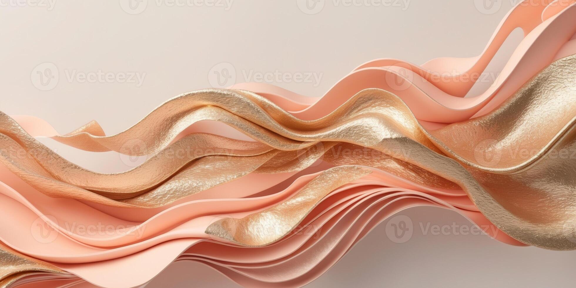 Elegant Abstract Background with Flowing Peach and Gold Metallic Texture Layers. photo