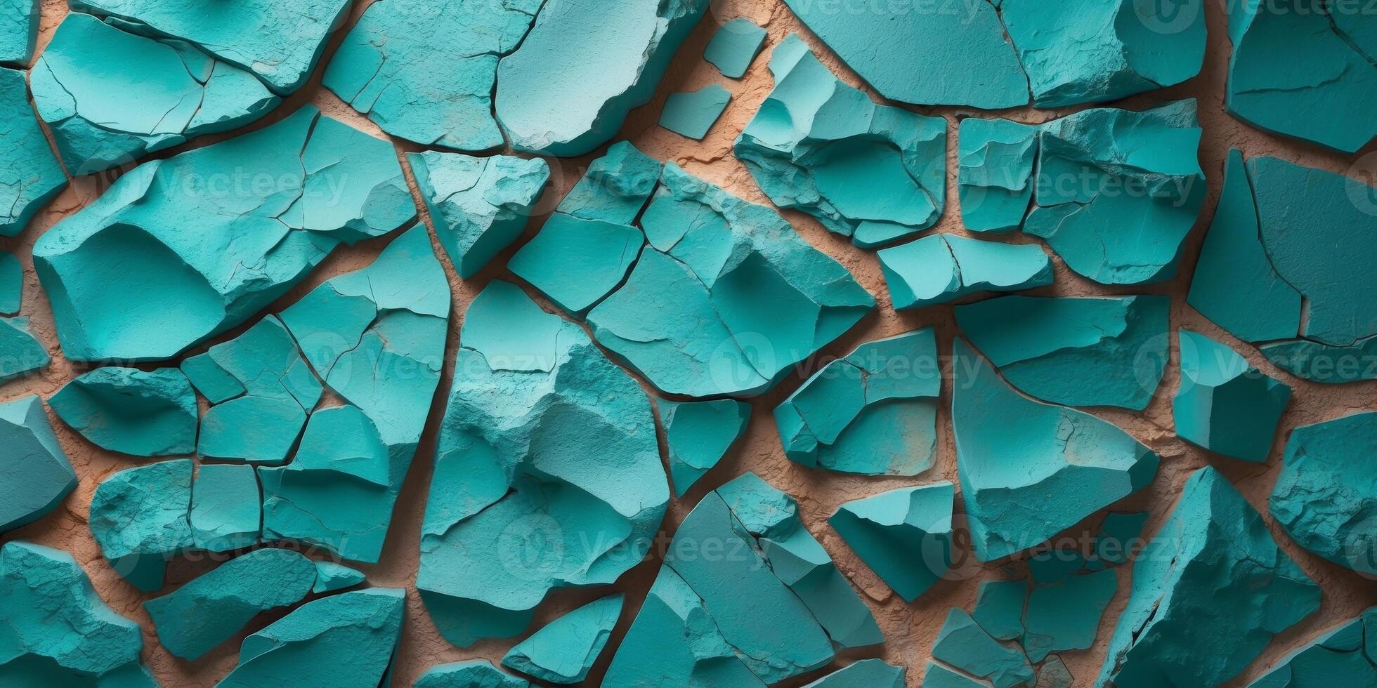 Abstract Teal Cracked Stone Wall Texture Background. photo