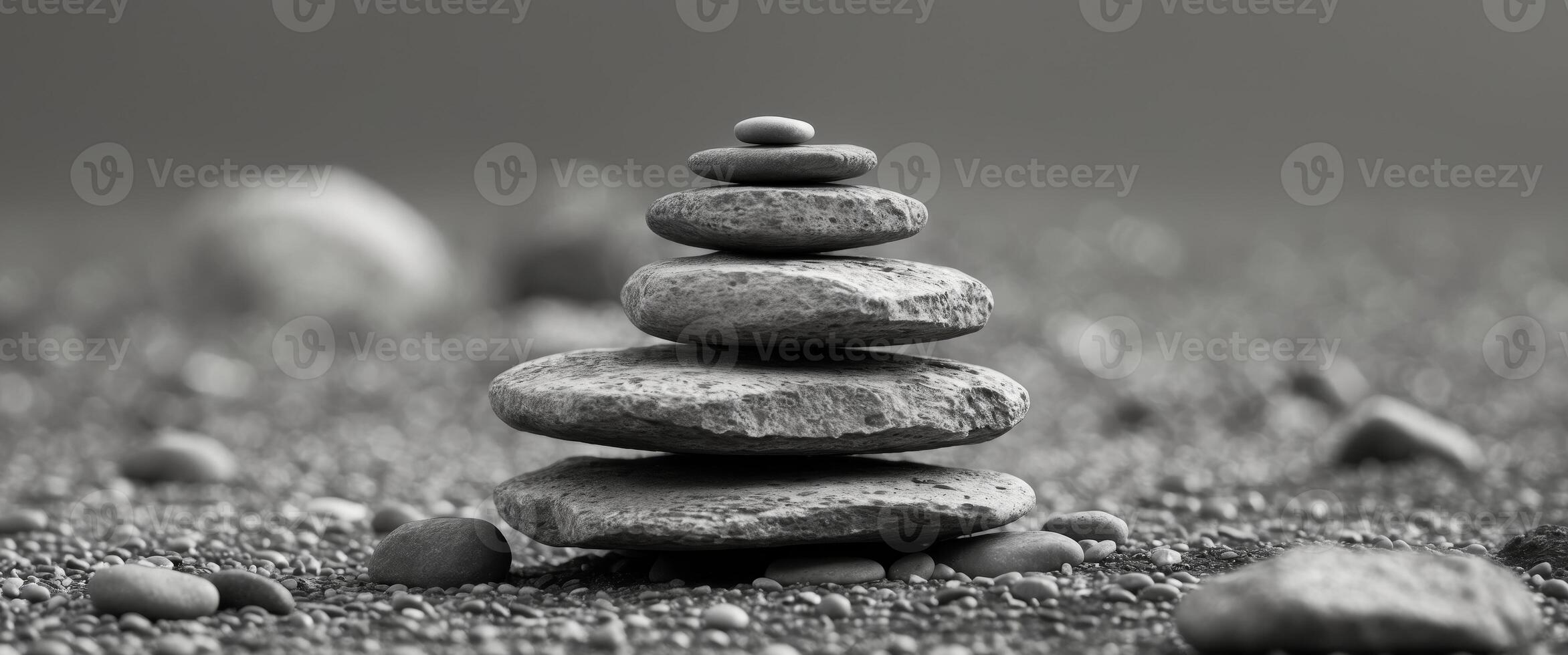 a close up of a stack of rocks on a gravel ground. photo