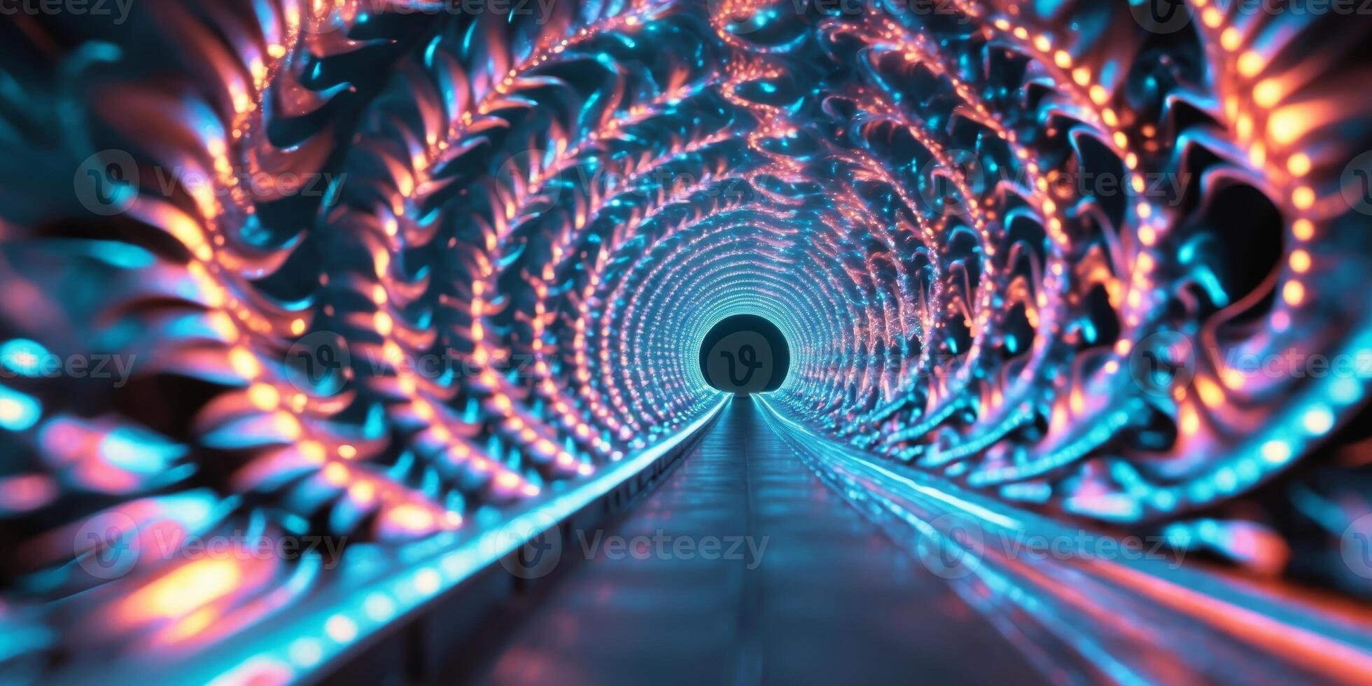 A glowing tunnel made of spiral fractals photo