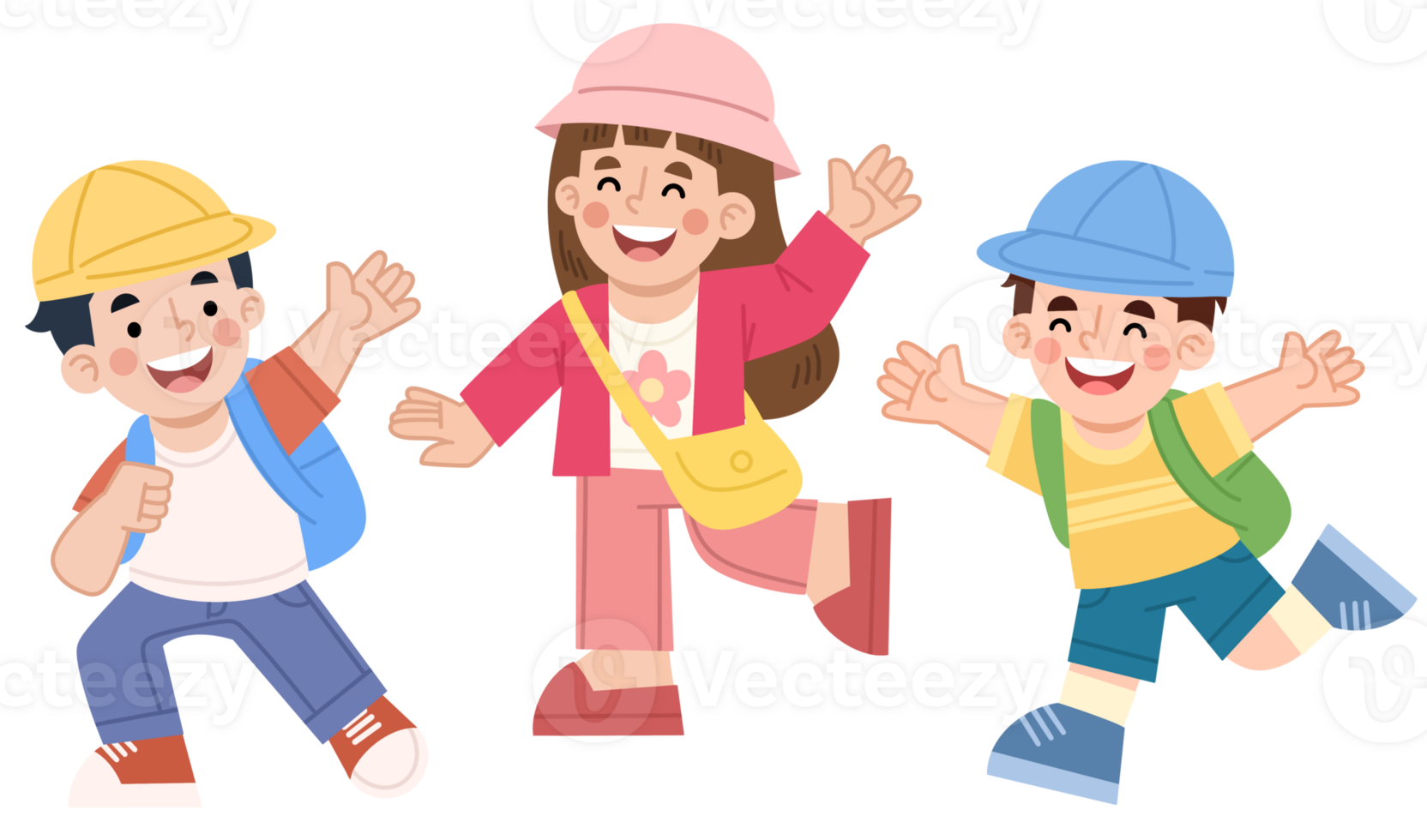 Illustration of happy children on a class trip png