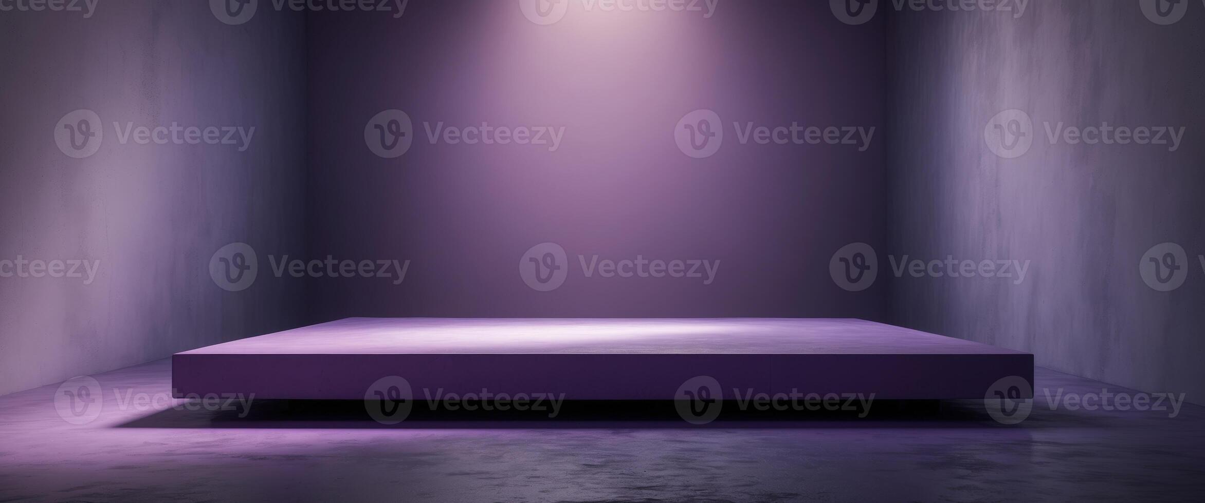 purple empty platform in a corner with a light coming from the top photo