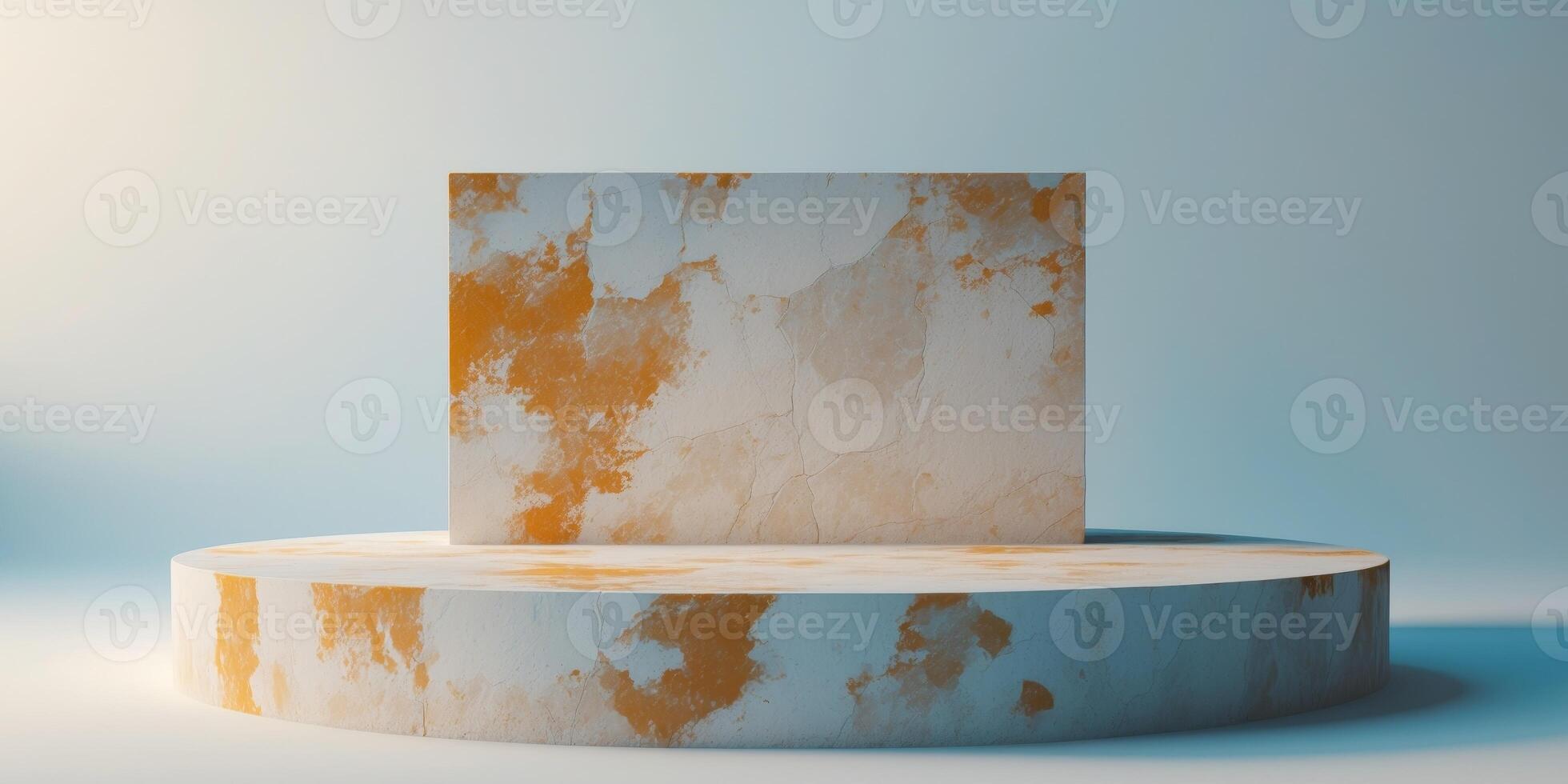 Vivid Brushstroke Stone Podium with Natural Style and Gradient Background photo