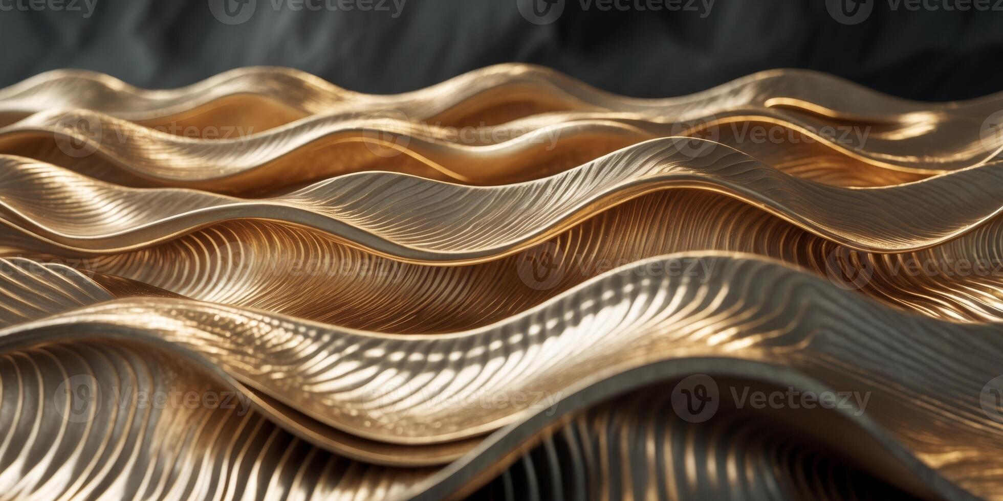 Brushed gold waves with a rich metallic texture on a dark background creating a luxurious and elegant design accent for various projects photo