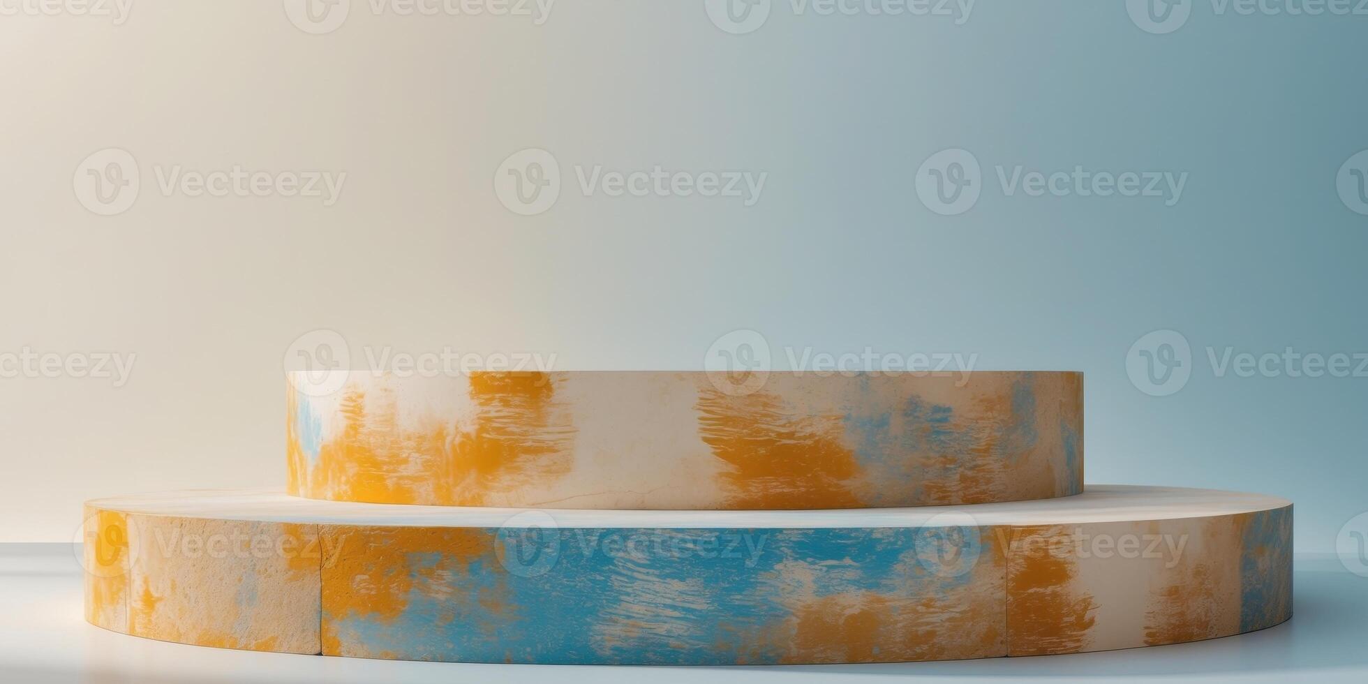 Vivid Brushstroke Stone Podium with Natural Style and Gradient Background. photo