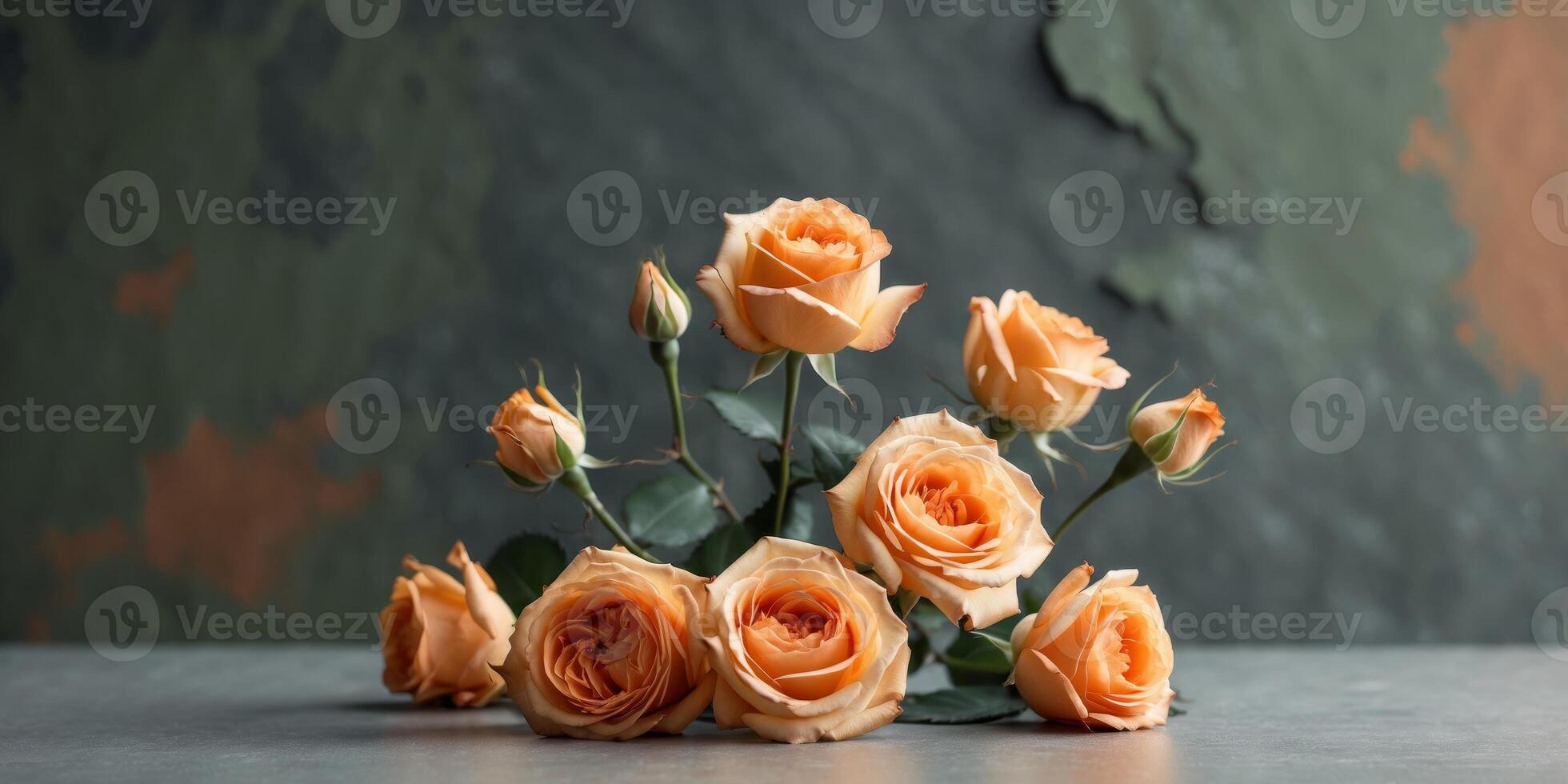 Orange roses on a dark textured background with muted colors featuring Copy Space for text insertion photo