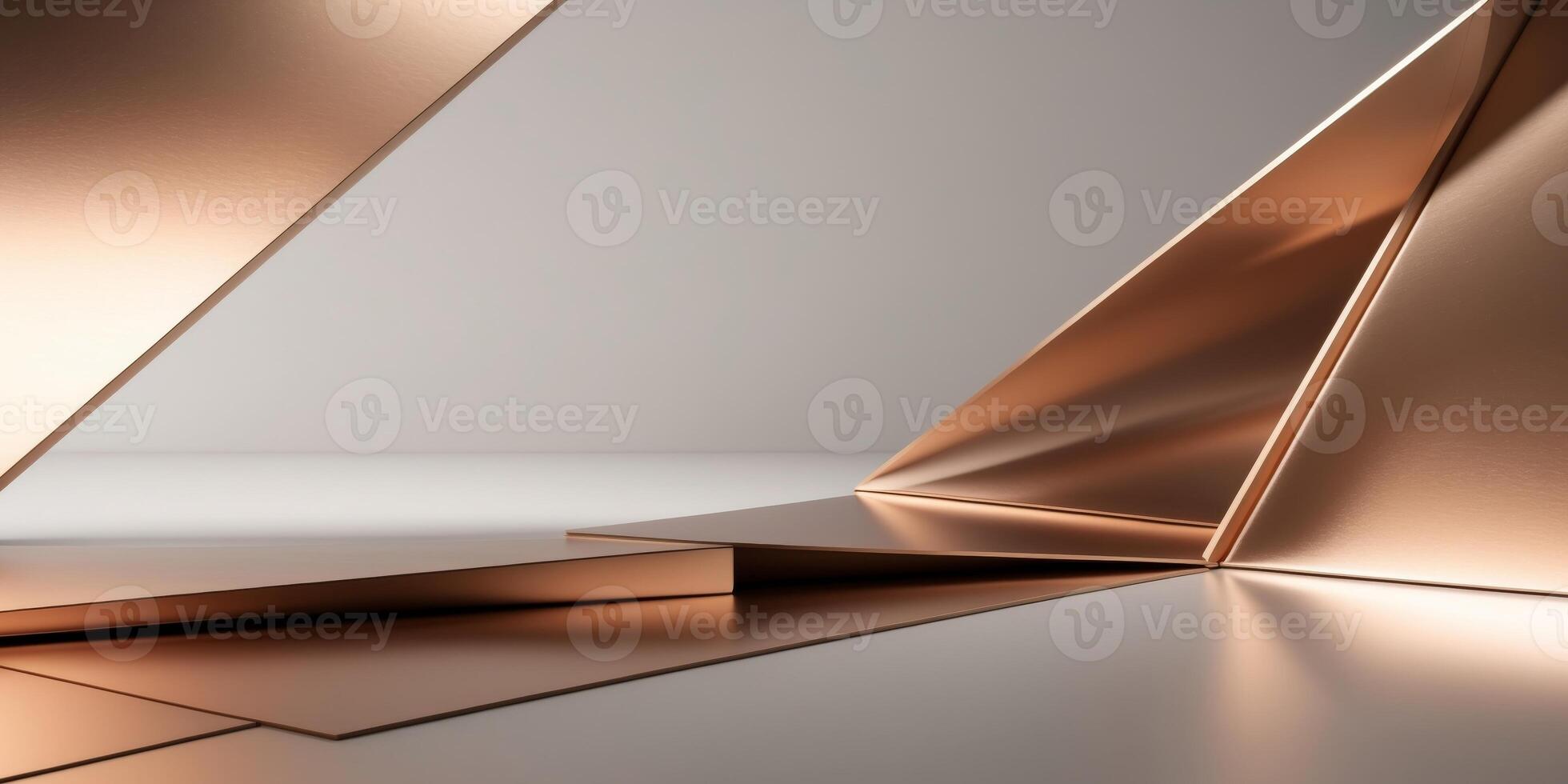 Bronze metallic panels intersecting diagonally creating an abstract modern background with highlights photo