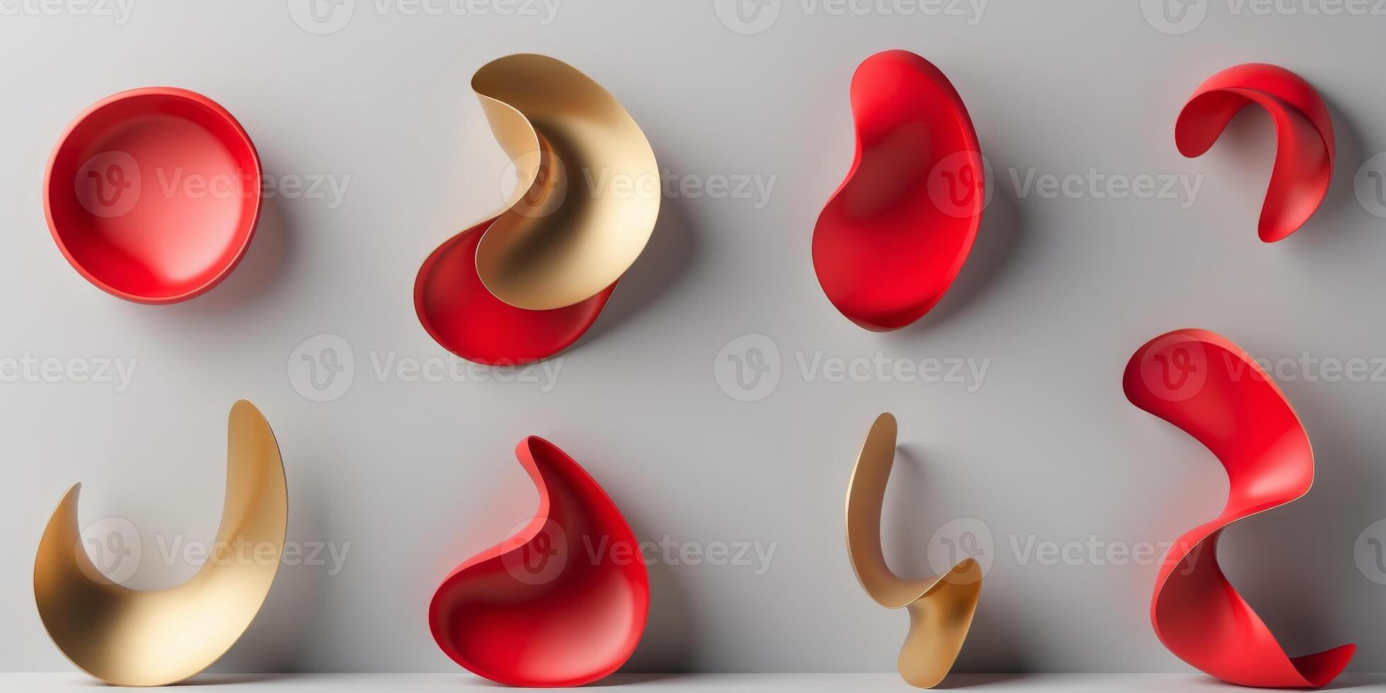 Set of Six Red and Gold Valentine's Day Fluid Shape Graphics photo