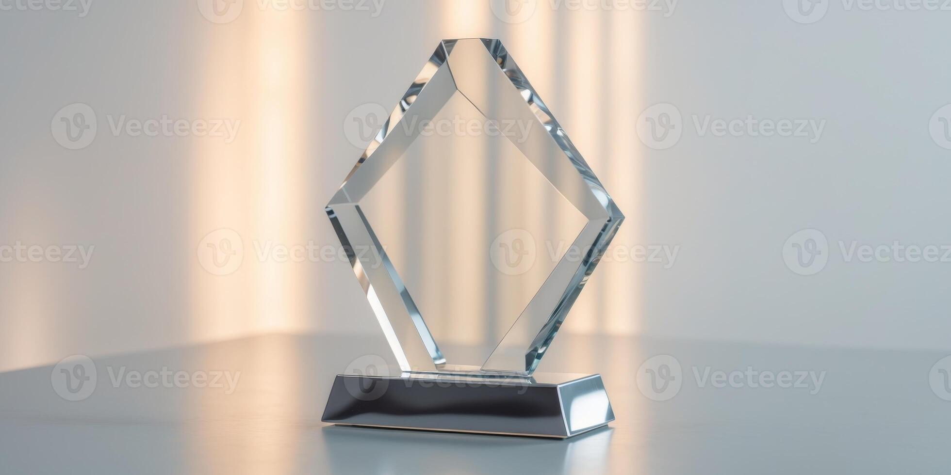 Modern Acrylic Award Displayed on Simple Pedestal with Soft Lighting. photo