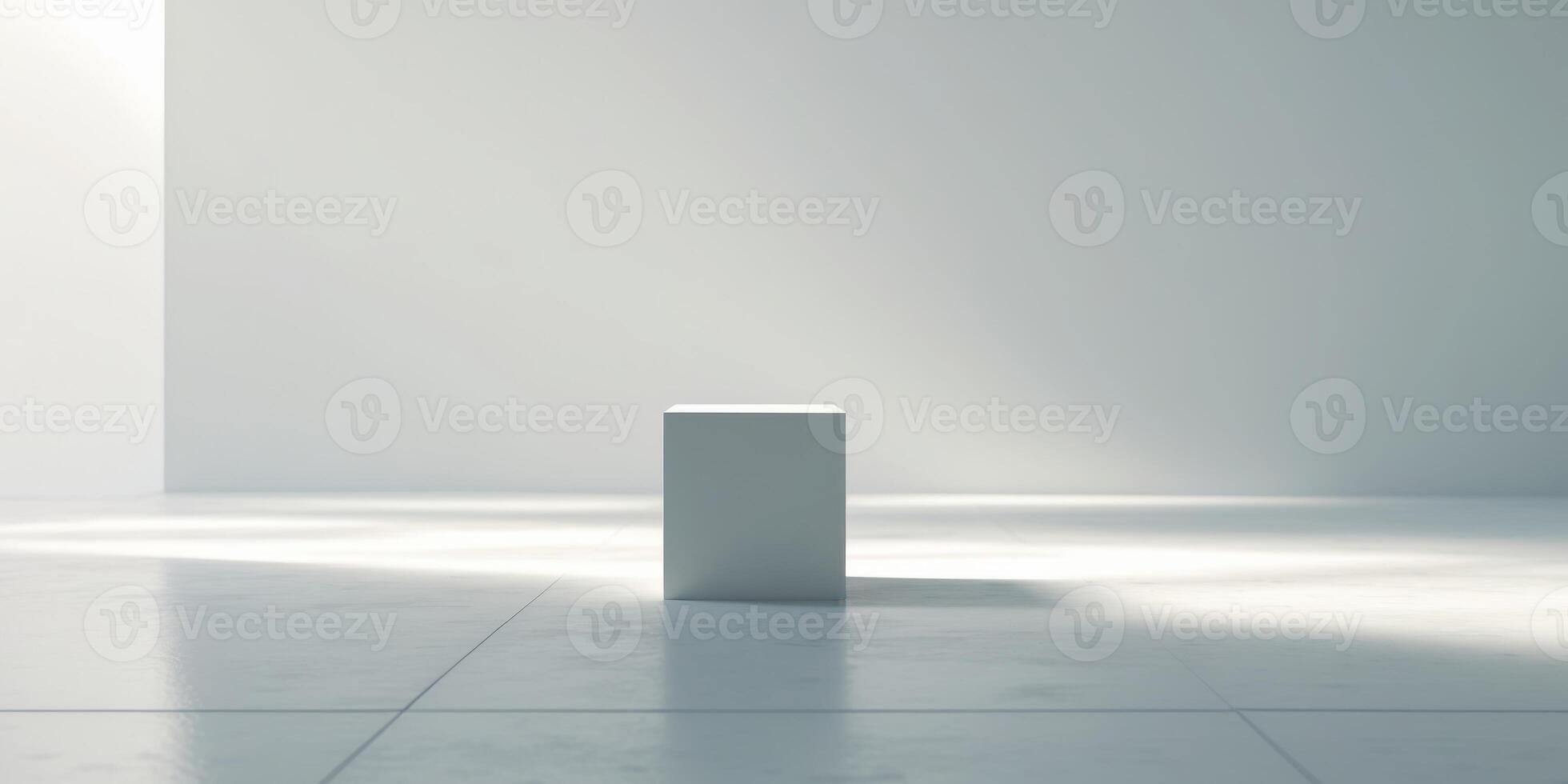 Illuminated Room Featuring Block Centered On Floor. photo