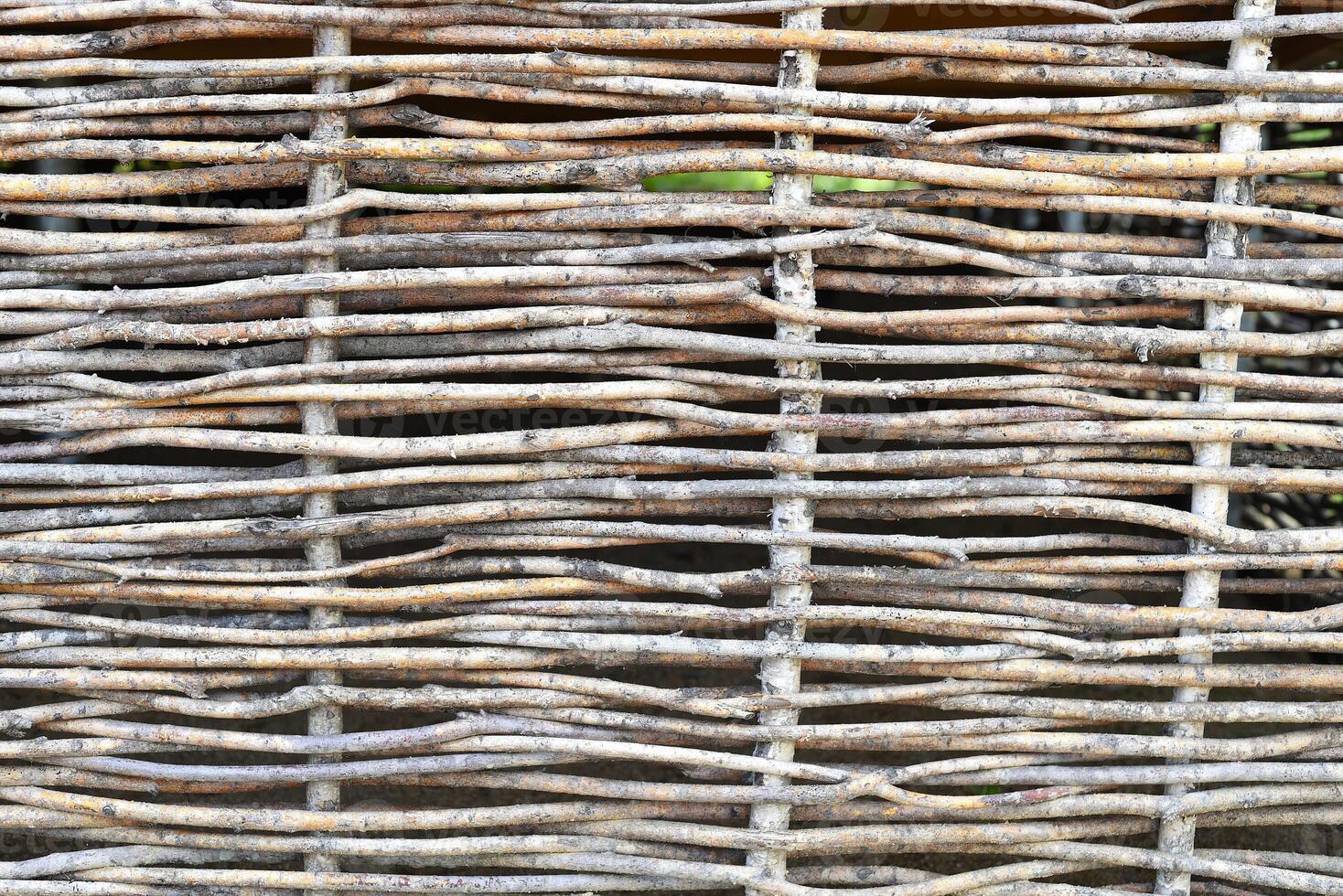 Wooden fence made of rods in a japanese garden photo