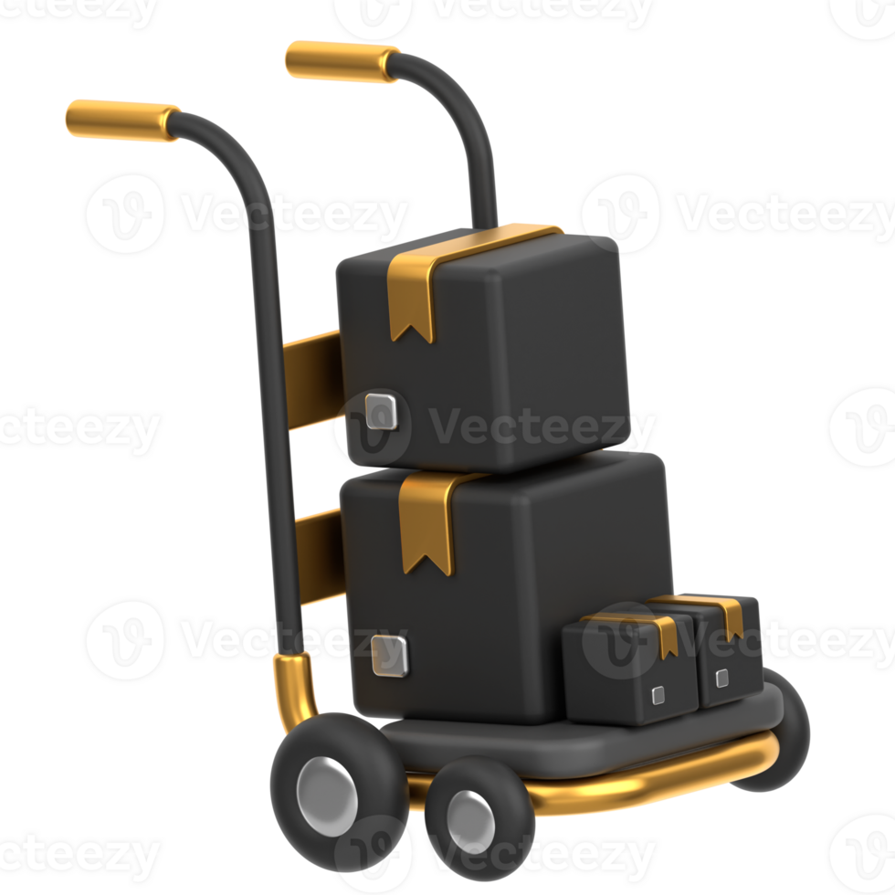 3d icon of a trolley carrying boxes png