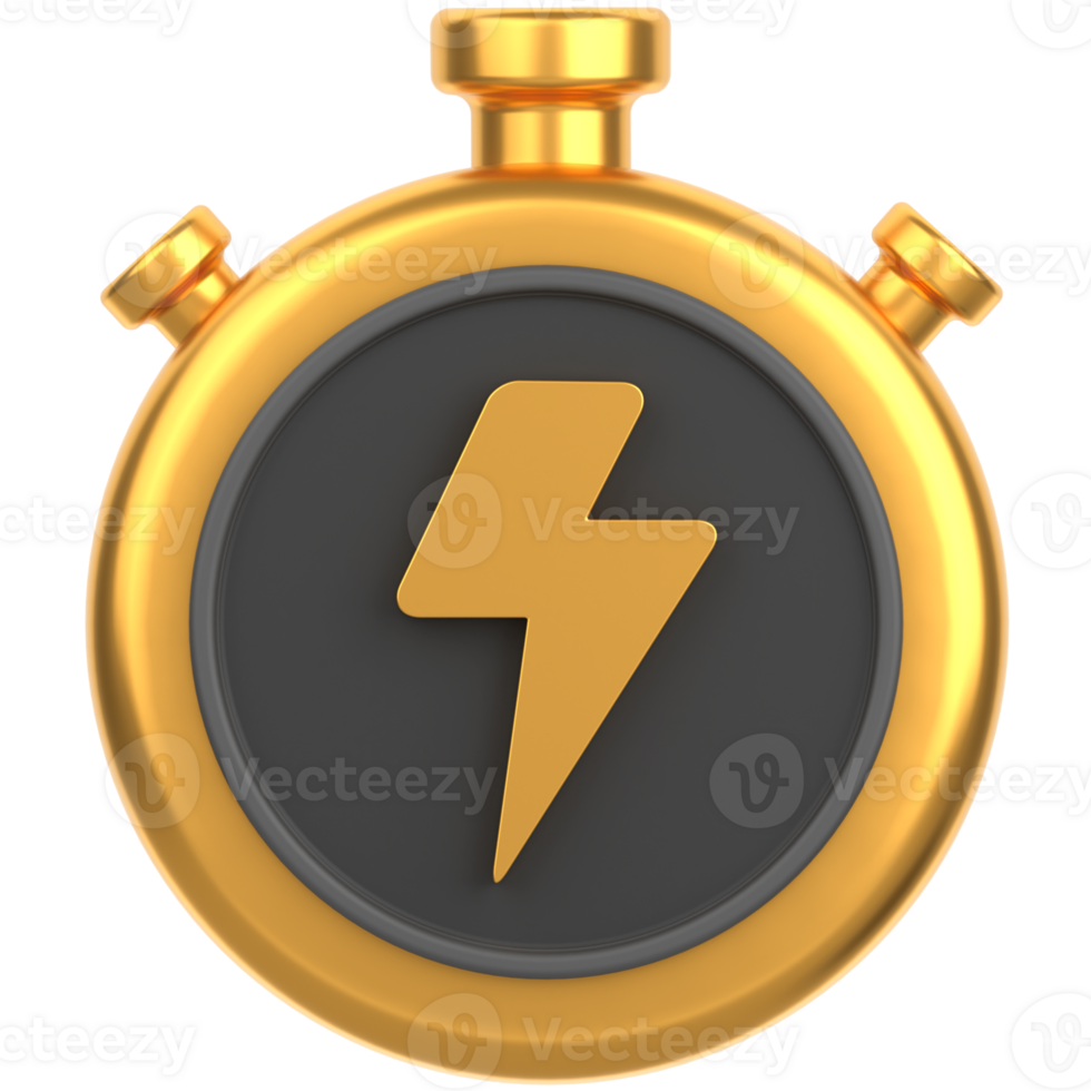 3d icon of a lightning fast timer gold png