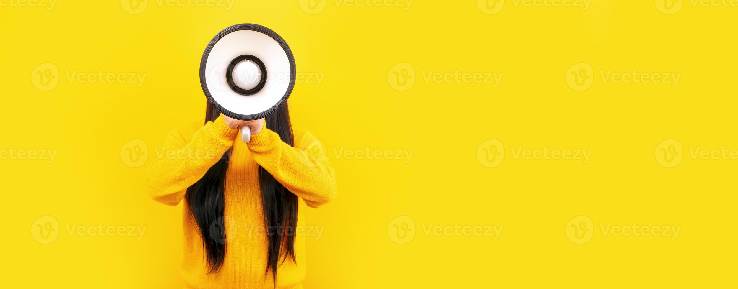 girl with a megaphone panoramic photo
