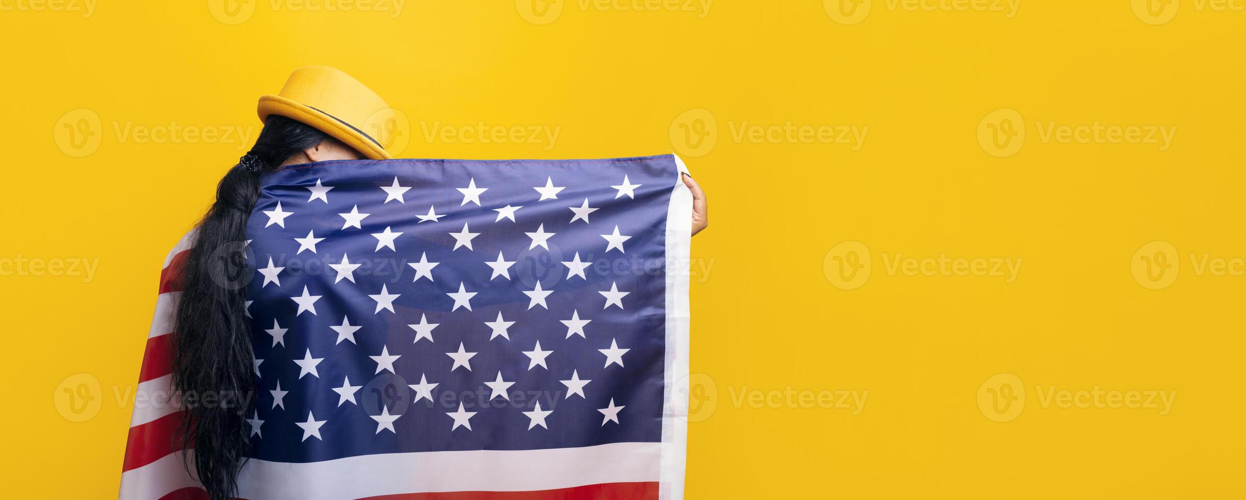 gir with American flag photo