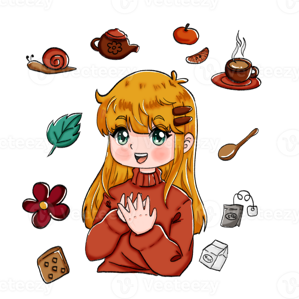Girl with stuffs stickers png