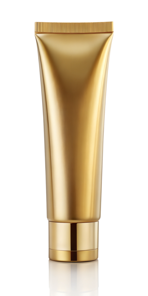 a gold-colored tube of cream or lotion. The tube is cylindrical in shape with a flat base and a narrow opening at the top png