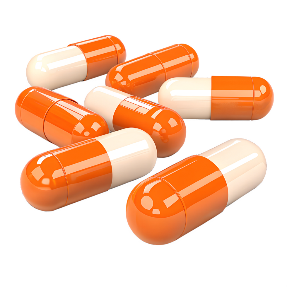 Realistic vitamin B capsules, cylindrical with a smooth beige color and slightly translucent texture png