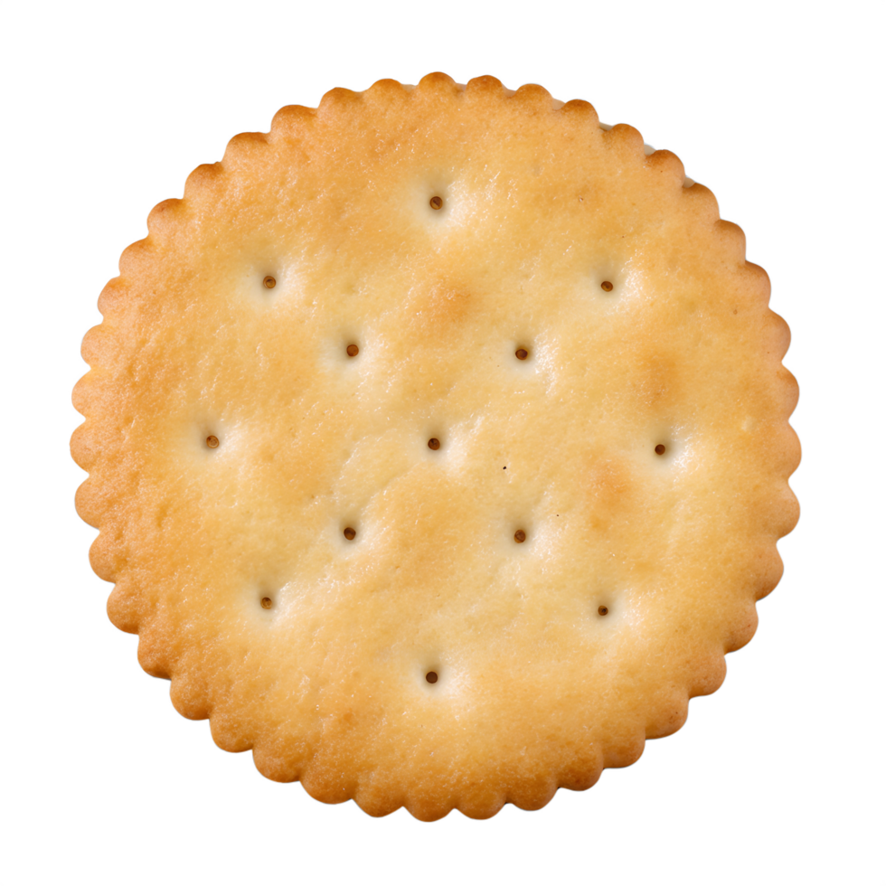 A single, perfectly rounded crispy saltine cracker with a smooth, golden-brown texture png