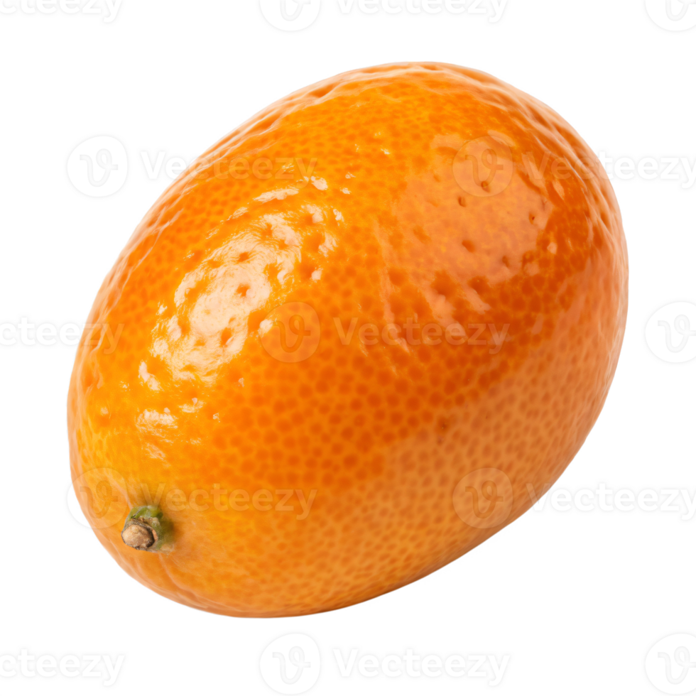 A small, oval kumquat with a bright orange, glossy skin and a fresh, tangy appearance. png