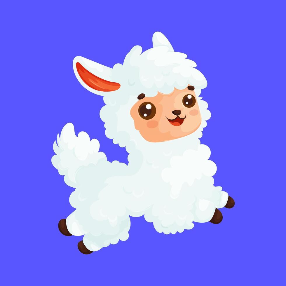 Illustration of cute white llama running on blue background vector