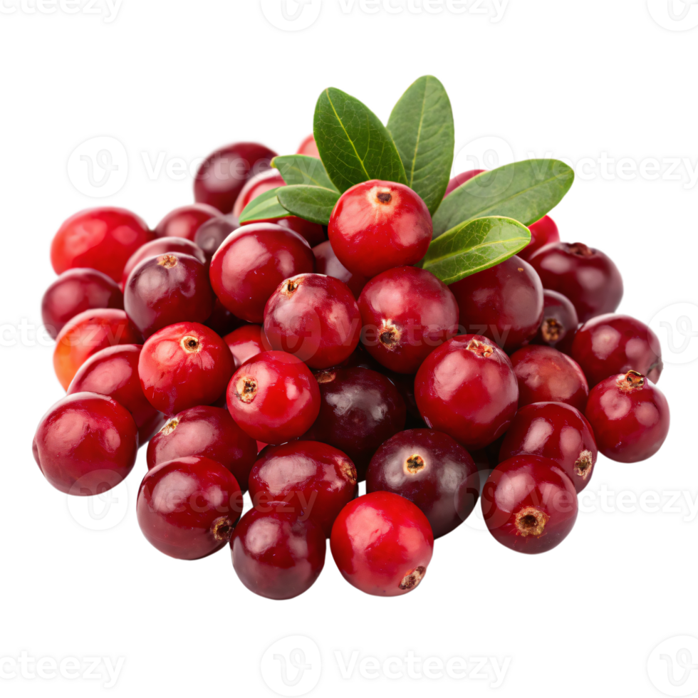 A handful of bright red cranberries with a glossy, matte surface and a fresh, tart appearance. png