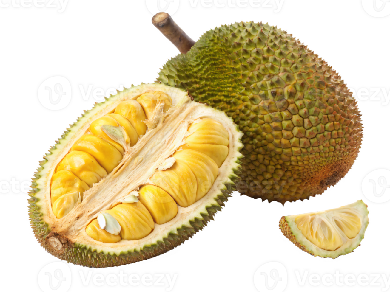 A large, spiky cempedak with a textured, yellow-green skin and a fresh, sweet aroma. png