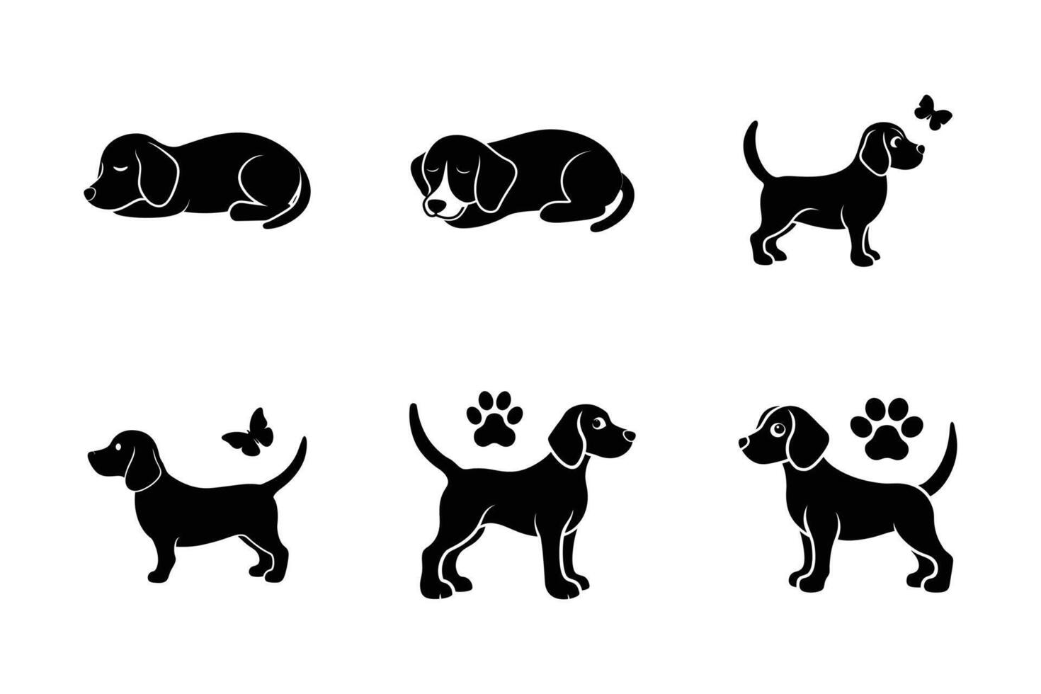 Minimalist Beagle silhouette collection for digital artwork vector