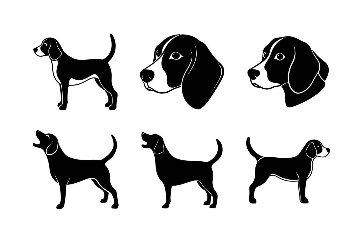 Beagle silhouettes for pet illustration and branding vector