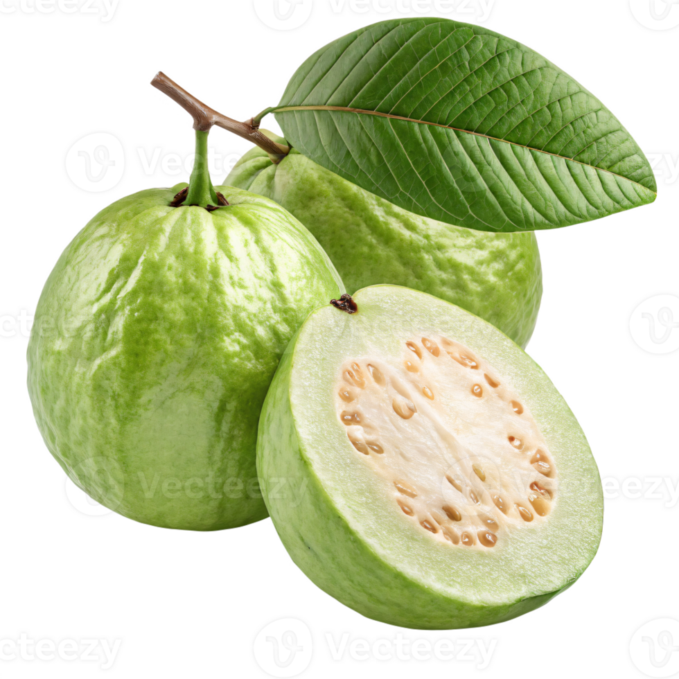 A green guava with a smooth, matte skin and a fresh, tropical appearance. png