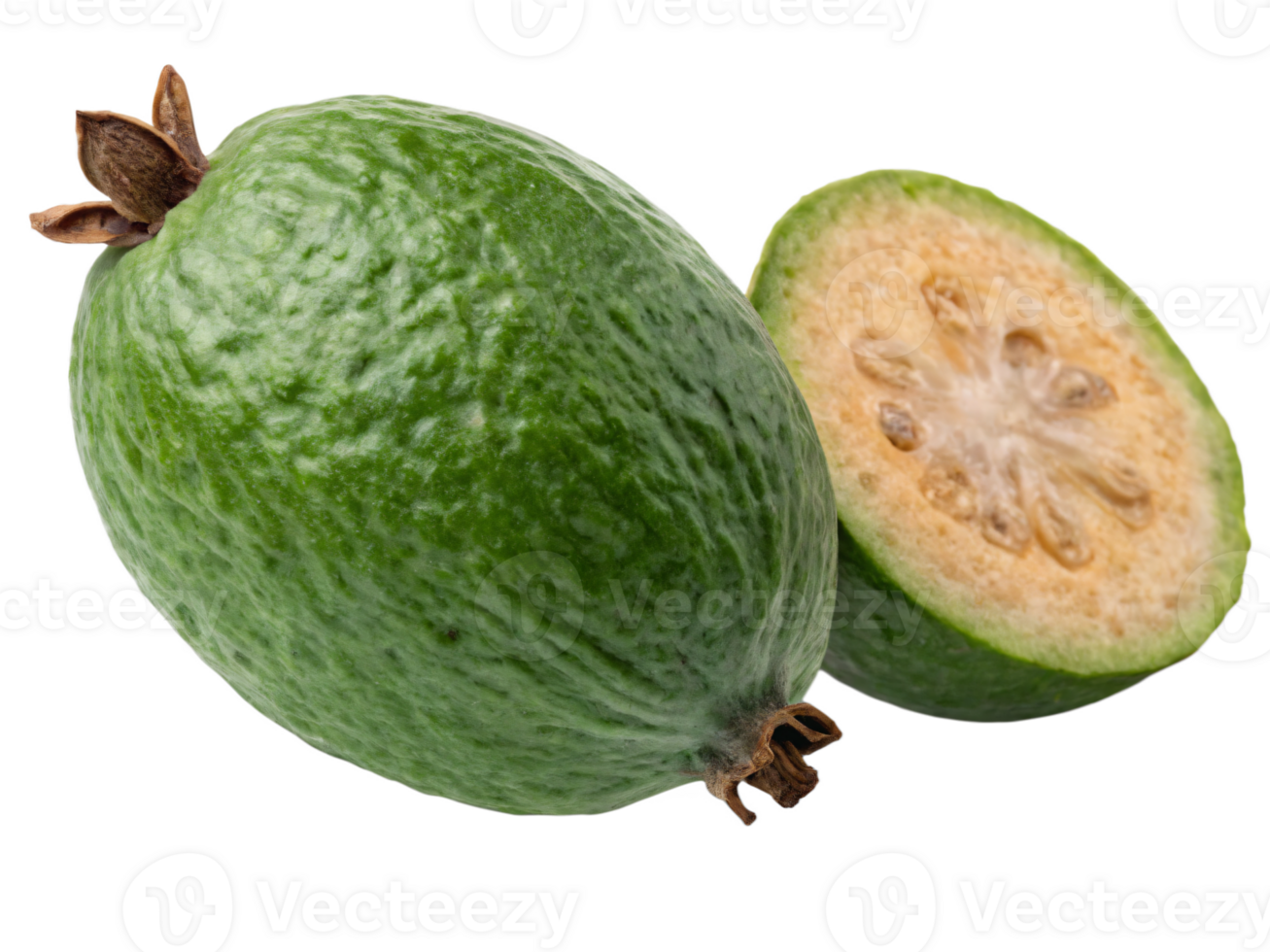 A green feijoa with a smooth, matte skin and a fresh, tropical appearance. png