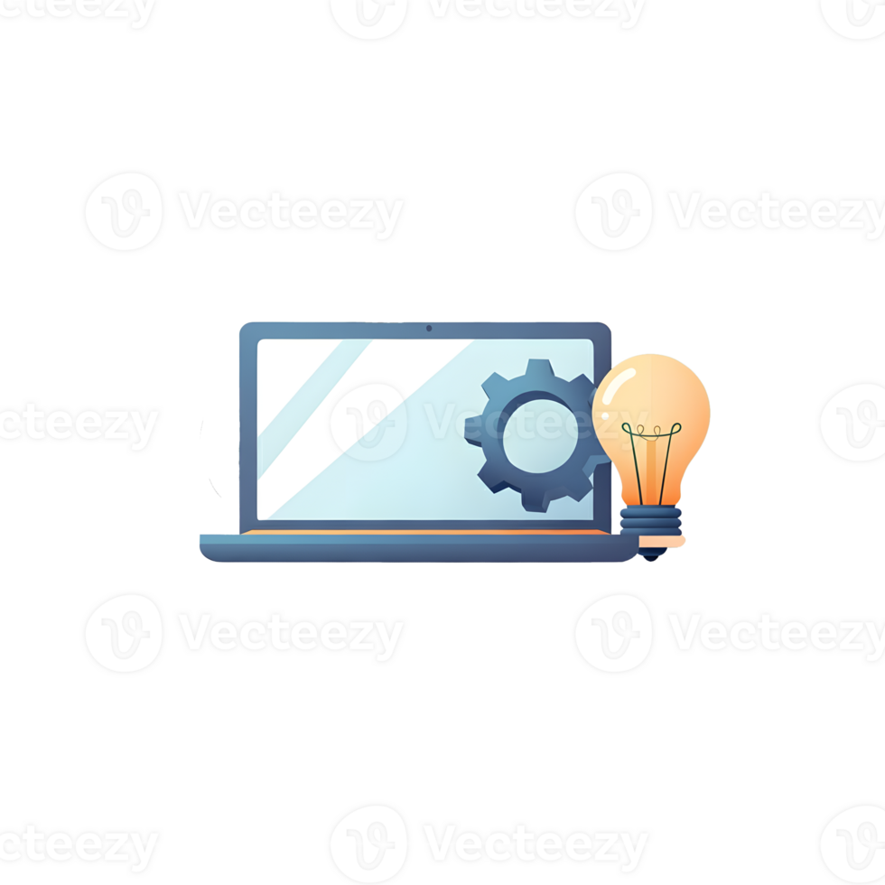 Laptop with gear and lightbulb symbolizing creativity innovation and digital problem solving concept png