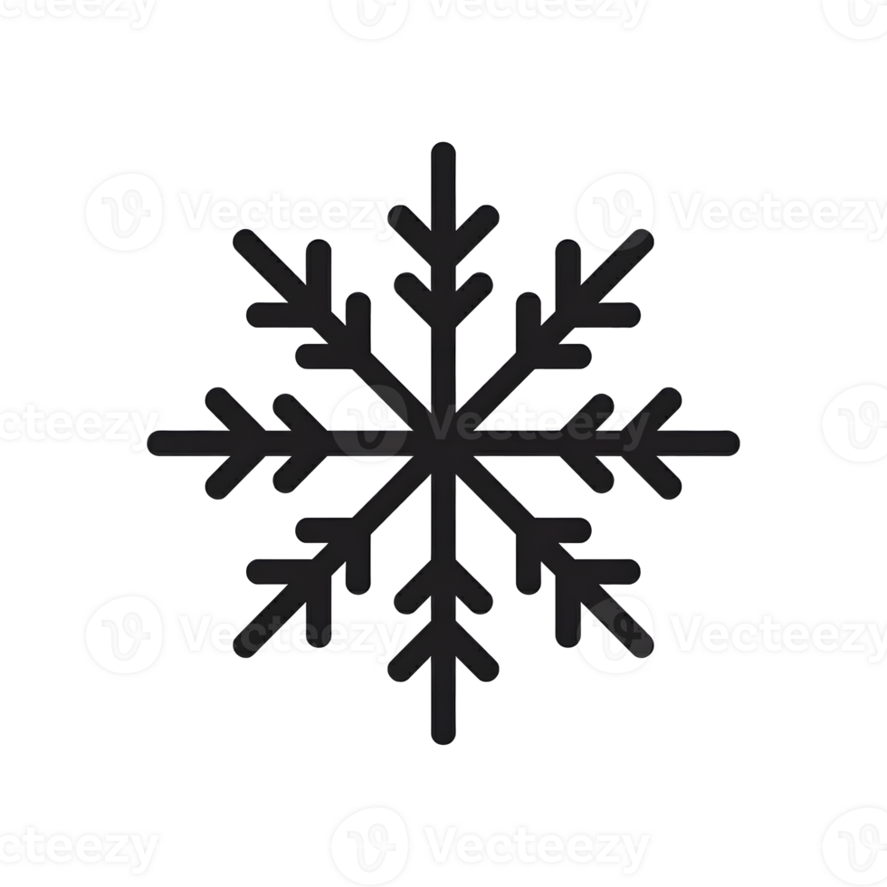 Simple black snowflake icon with symmetrical design and clean lines on a transparent background for winter themes png