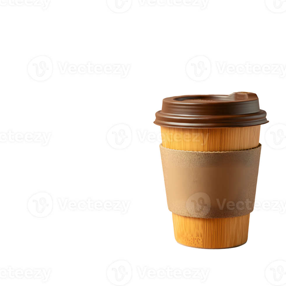 Eco-friendly reusable bamboo coffee cup with ribbed grip design isolated on transparent background png