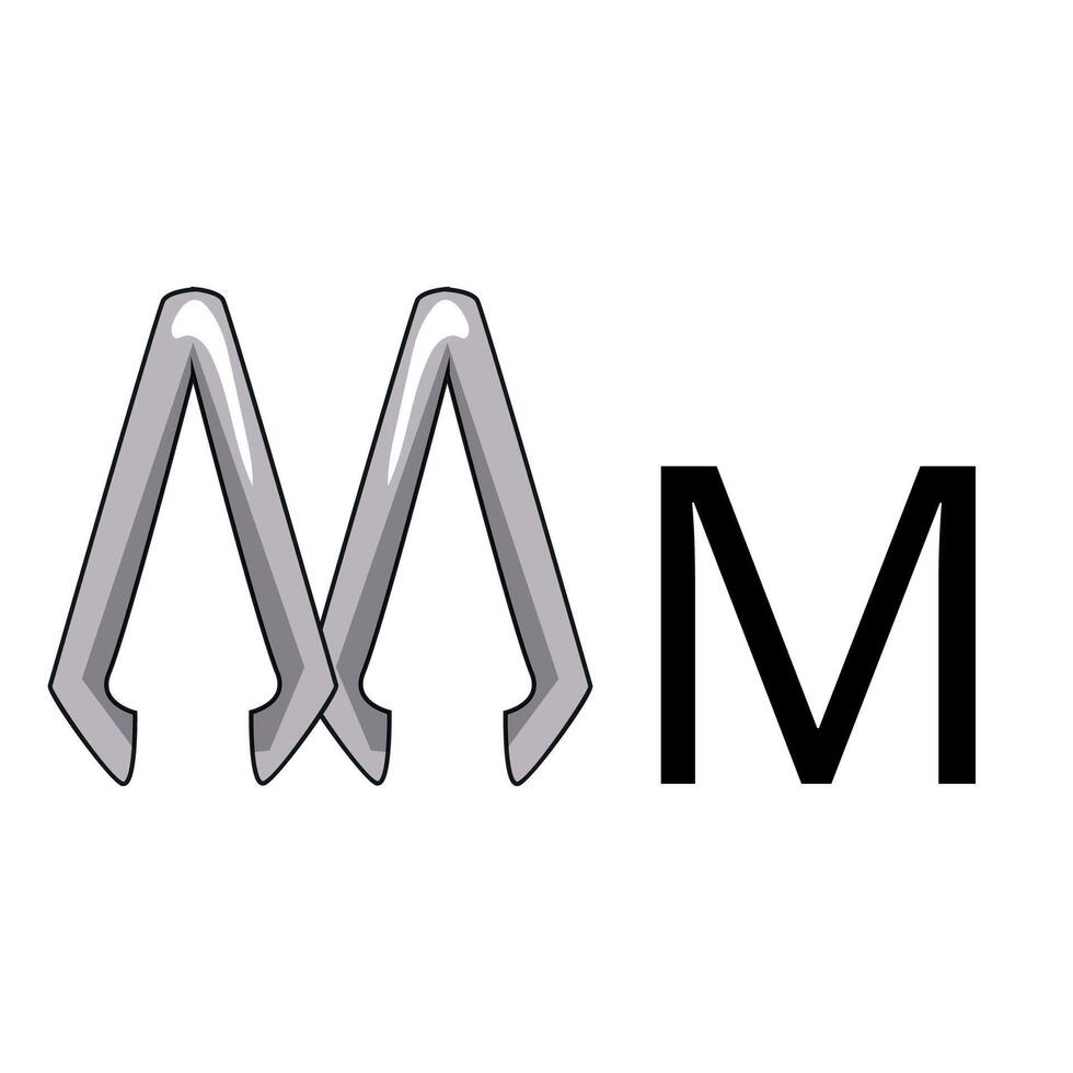 letter design in the form of two medical tweezers folded in the shape of the letter M vector