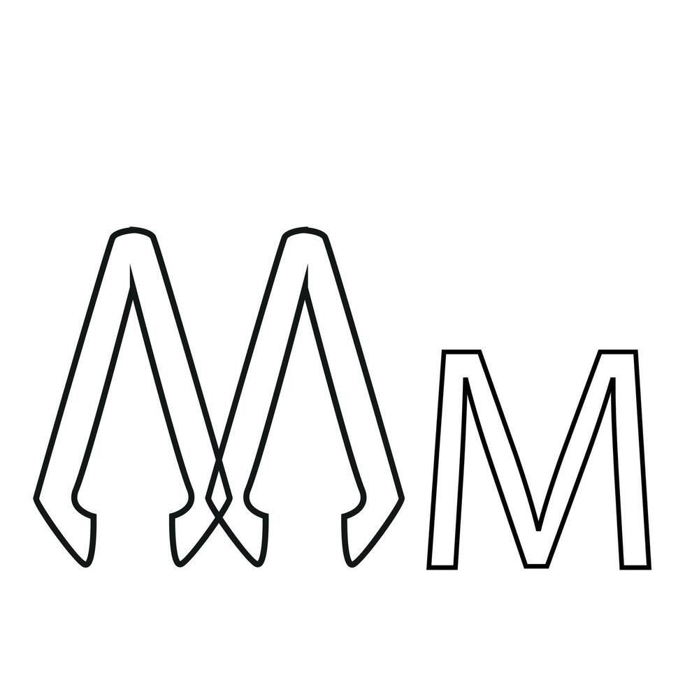 letter design in the form of two medical tweezers folded in the shape of the letter M, drawn in line art style vector
