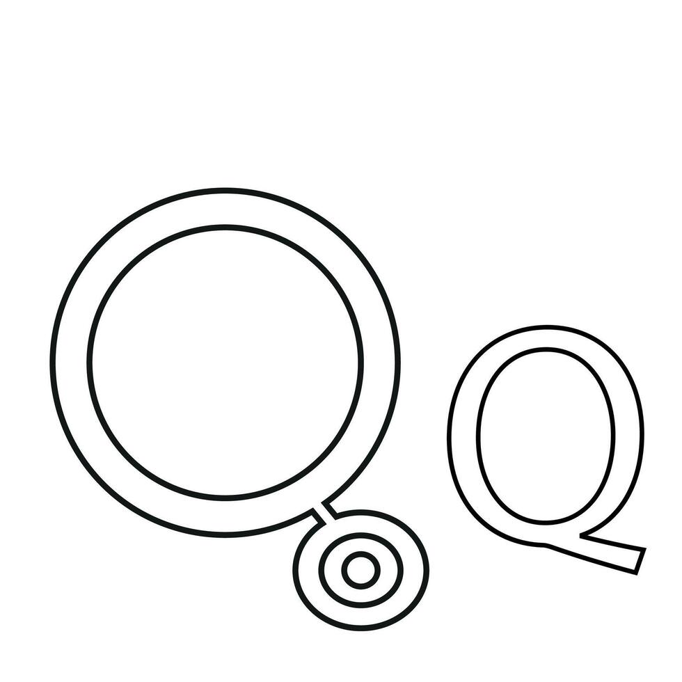 letter design from forehead illuminator for ENT folded in Q shape, drawn in line art style vector