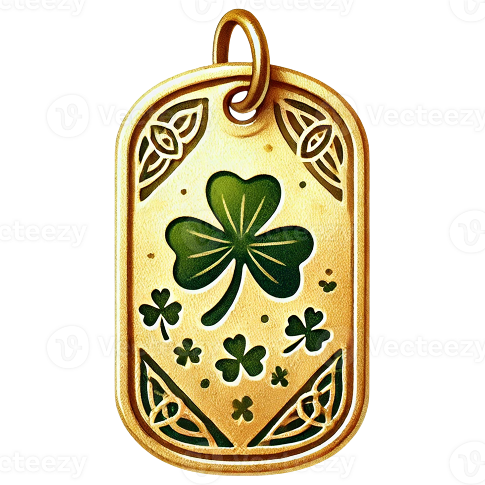 A decorative gold tag featuring a shamrock design. png