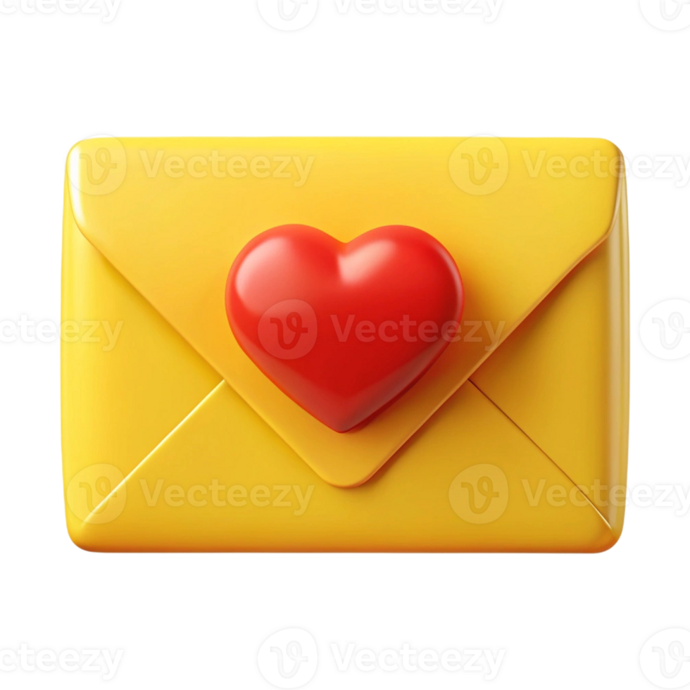 yellow envelope with red heart on transparent background png