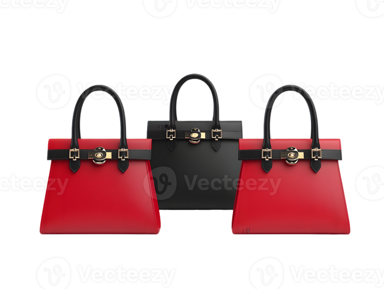 Elegant Red and Black Leather Handbags with Gold Clasp png