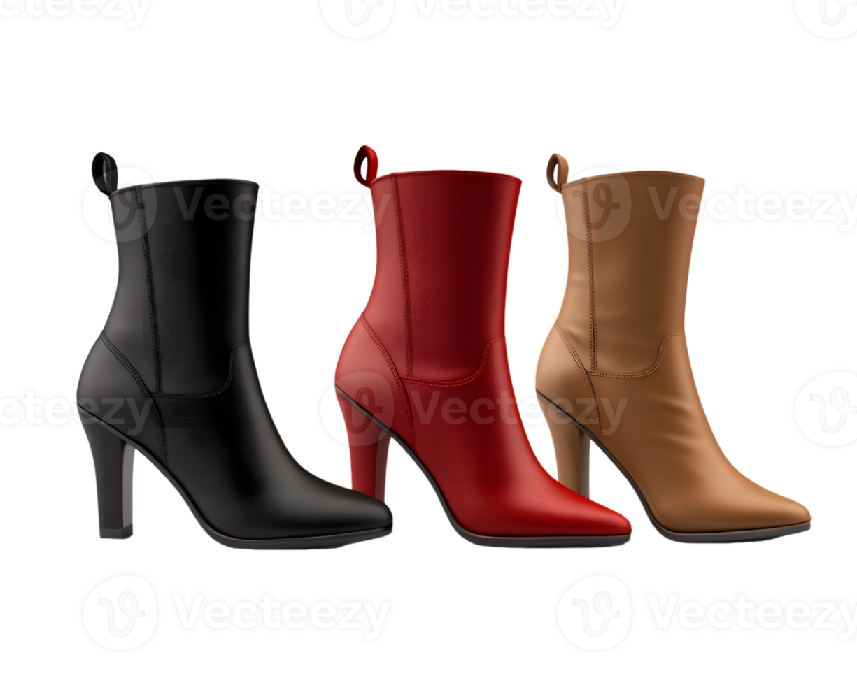 Stylish Leather Ankle Boots in Black Red and Tan png