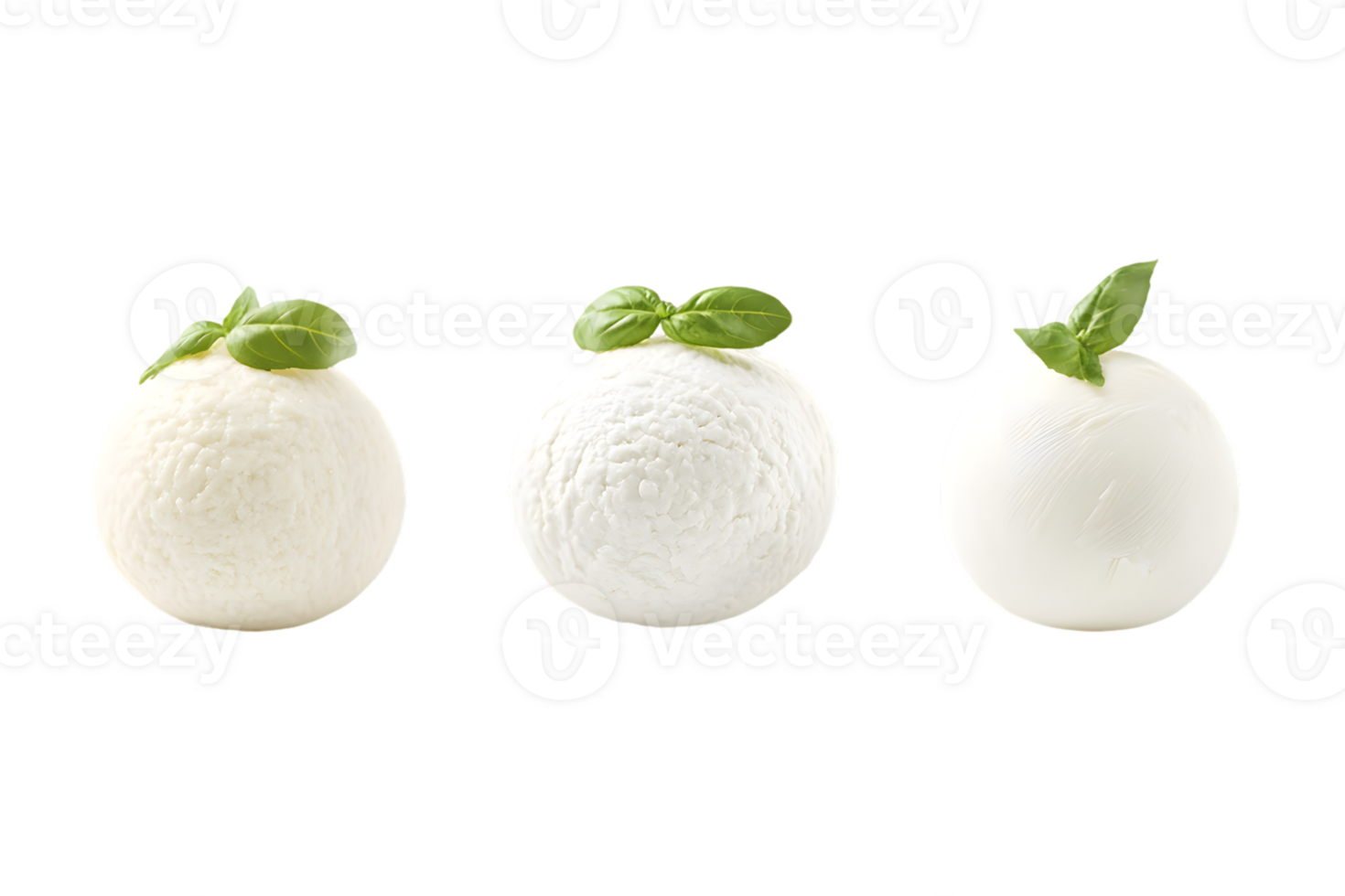 Three Creamy White Spheres with Basil png