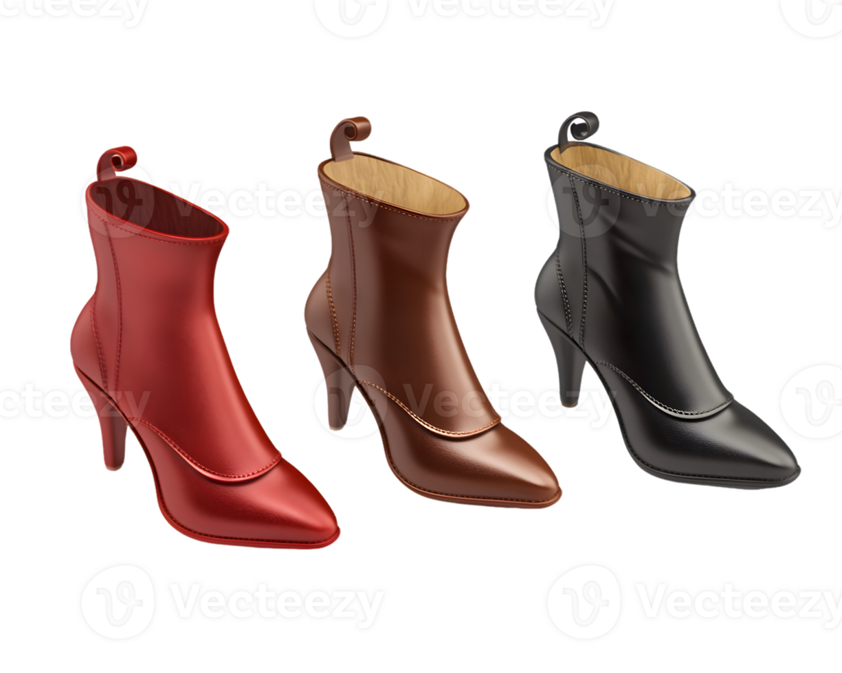 3 Leather Ankle Boots in Red Brown and Black png