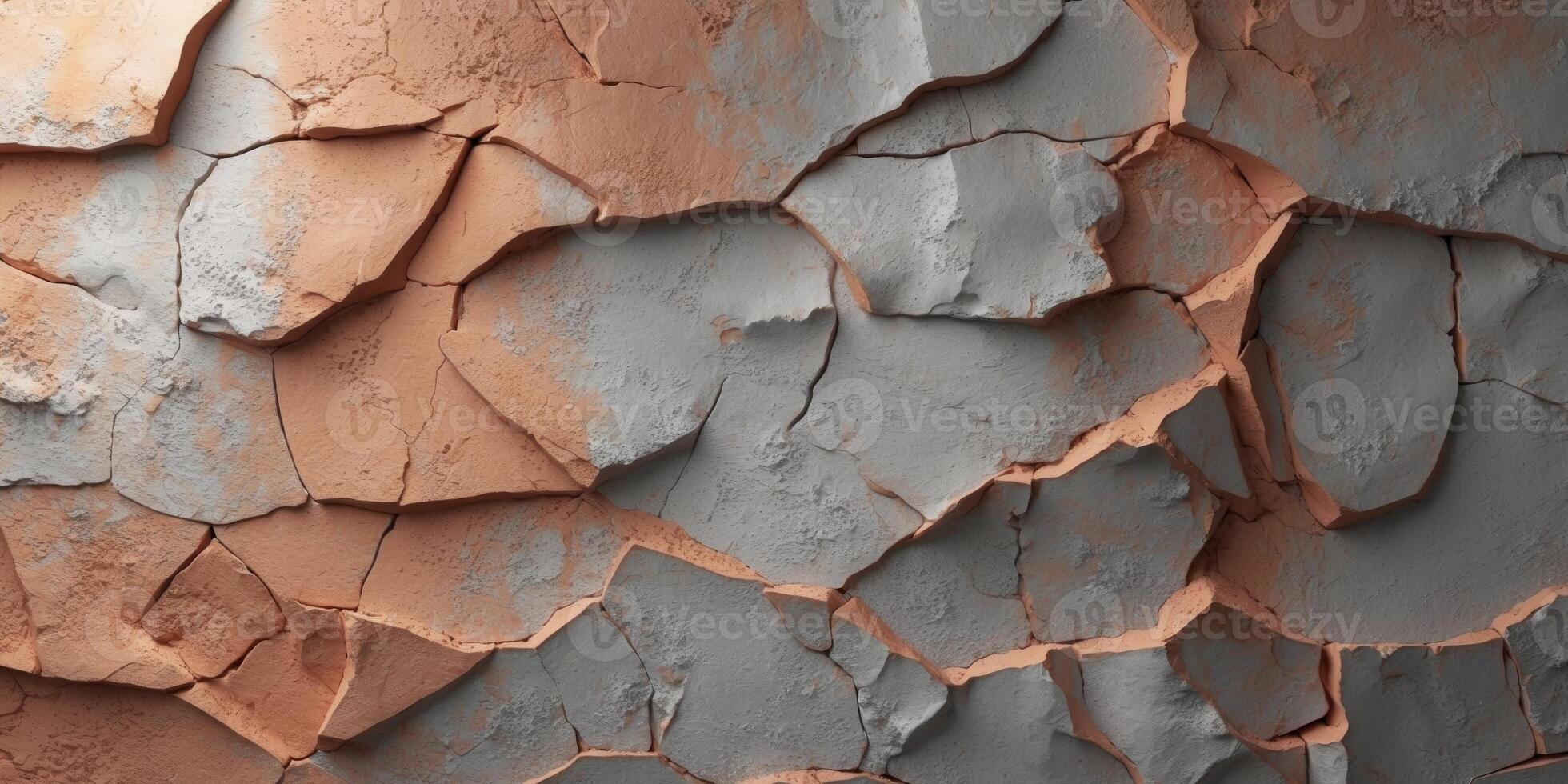 Textured wall surface with cracks in earthy tones of brown and gray suitable for backgrounds and abstract designs Copy Space. photo