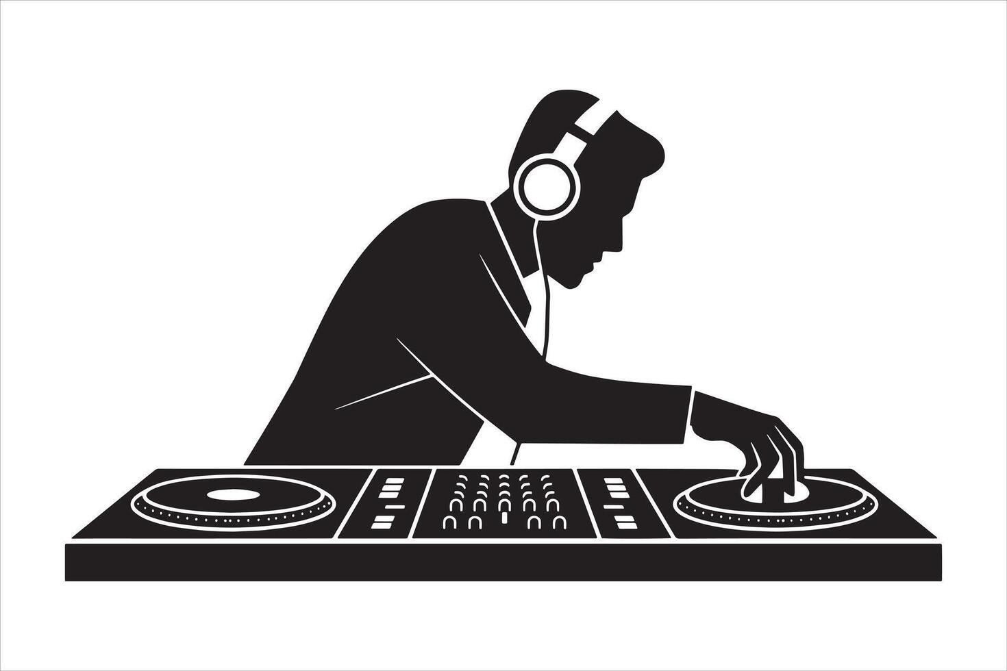 DJ in Action Turntables and Mixer Silhouette vector