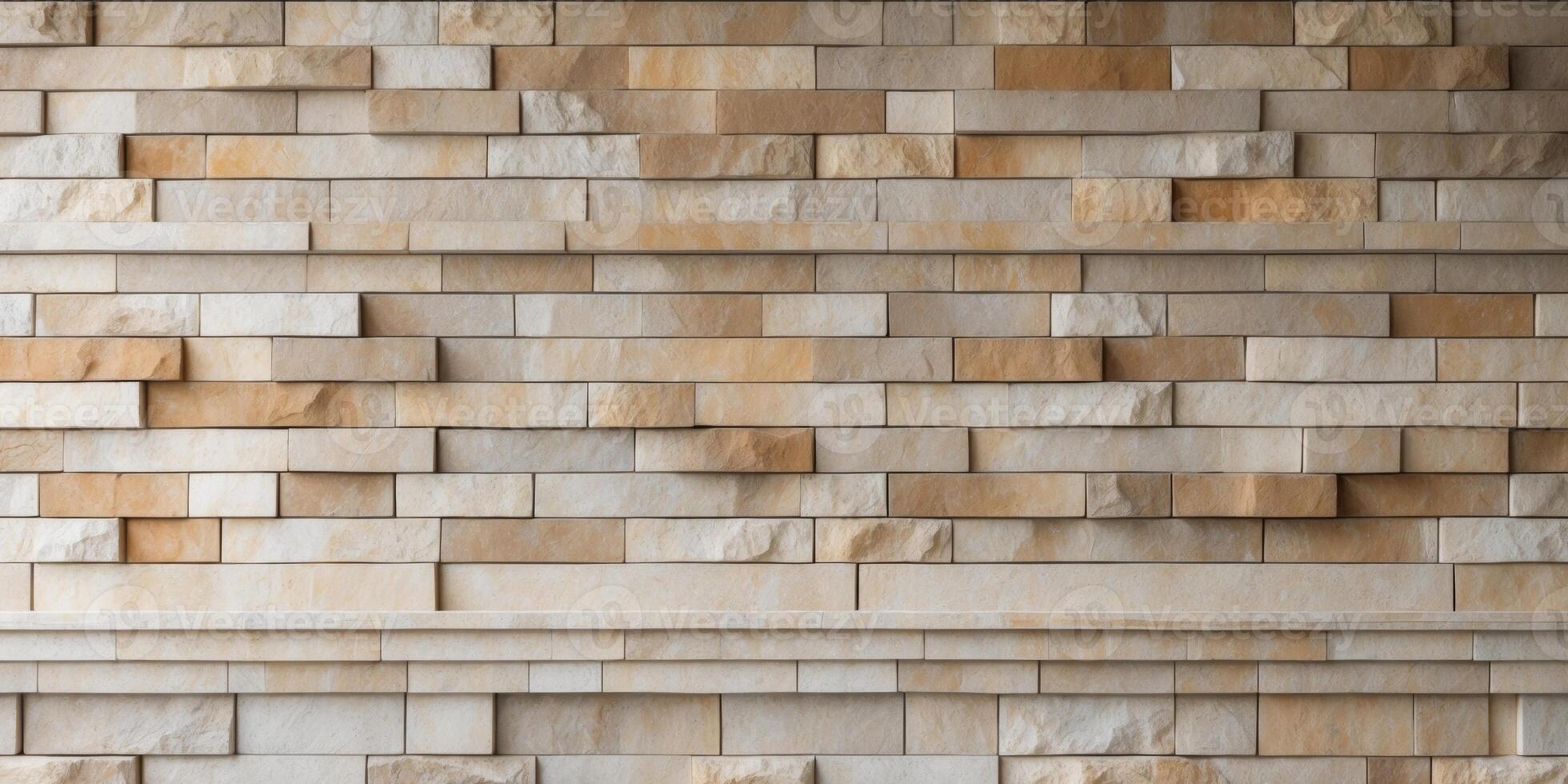 Textured stone wall with rectangular blocks in various shades of beige and brown featuring Copy Space for design purposes photo