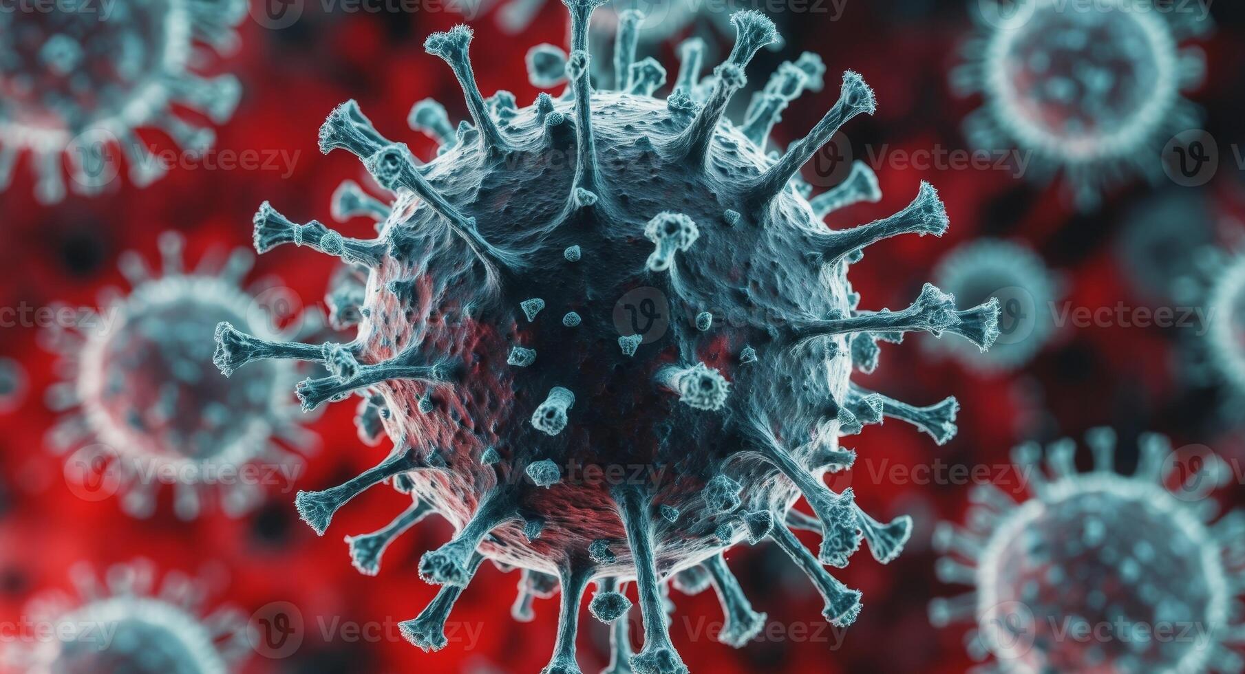 A close up of a virus with a red background photo