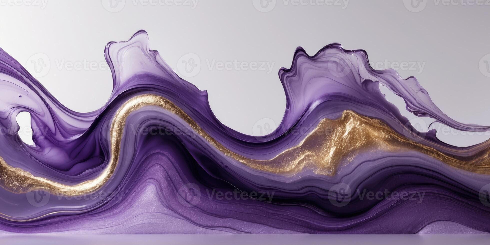 Abstract fluid art with purple and gold swirls creating a luxurious and elegant texture. photo